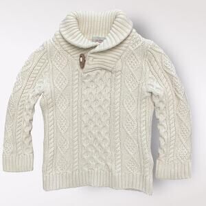 Aspen Kids 18M Cream Cable Knit Shawl Collar Toggle Sweater 100% Cotton Baby Boy